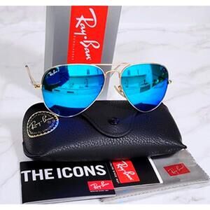 New Ray-Ban Sunglasses 3025 F-Gold L-Ice Blue T-135 58mm Italy